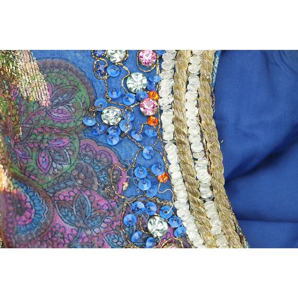 60s Vintage Pat Sandler Gold Metallic Beaded Dress M - Picture 12 of 16